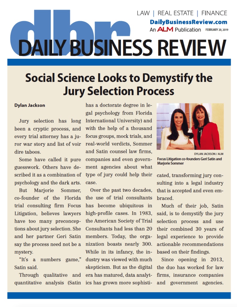 Daily Business Review on Social Science Looks to Demystify the Jury Selection Process